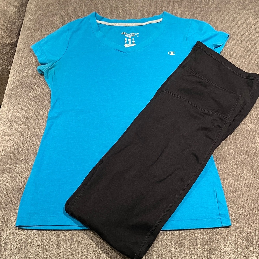 Champion T, Aerie blk bell legging, 2 piece set. All sz S